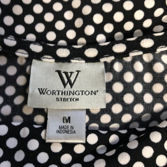 Worthington Black White Polka Dot Stretch Top Womens Size Medium Cowl Neckline - Picture 5 of 7